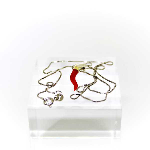 Amuleto cornetto di corallo, in filigrana sarda con catena Gioielleria Mele