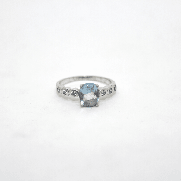 Anello argento rodiato 925% con quarzo celeste e zirconi Gioielleria Mele
