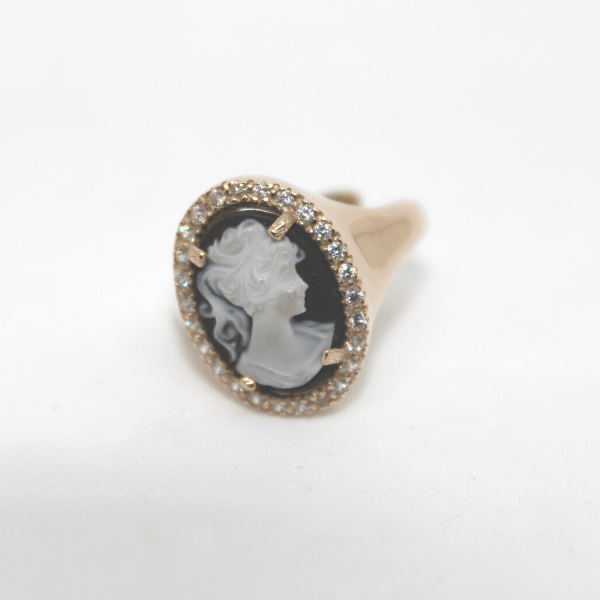 Anello con cammeo argento 925% e doratura rosa Gioielleria Mele