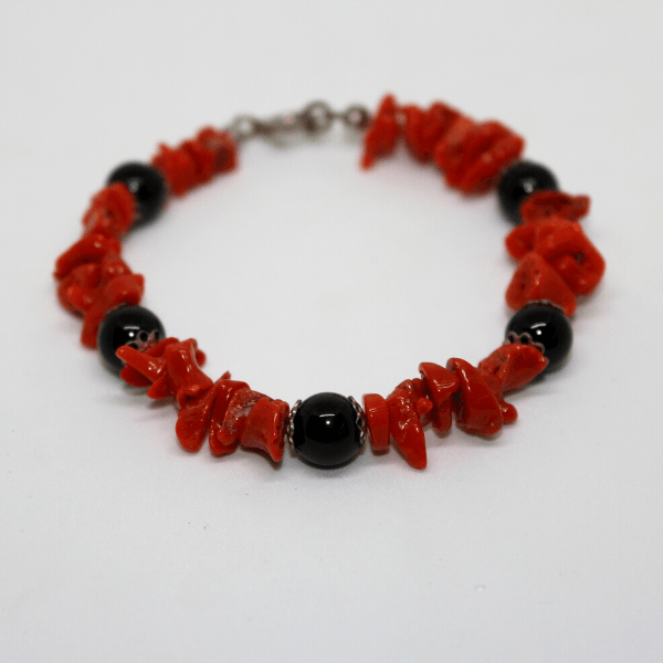 Bracciale argento bianco con corallo e onice Gioielleria Mele