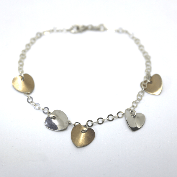 Bracciale con cuori rodiati e dorati argento in bianco Gioielleria Mele