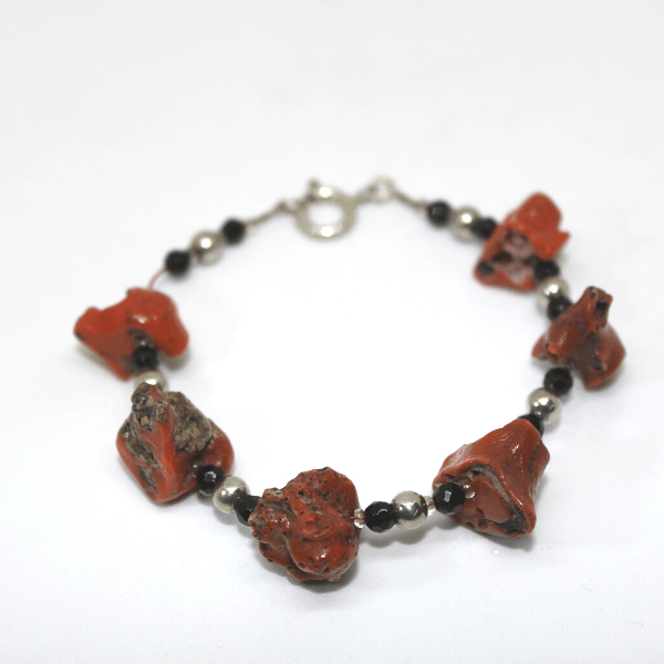 Bracciale in corallo e onice argento bianco Gioielleria Mele