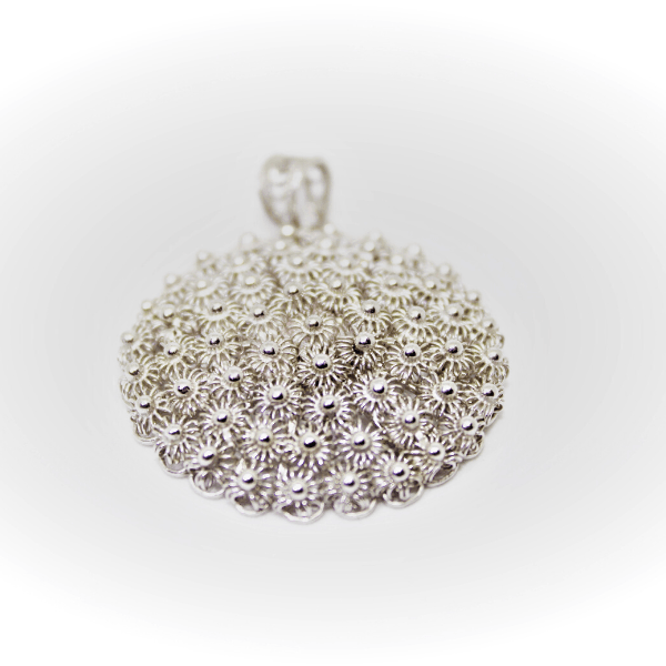 Ciondolo argento bottone nido d’ape rodiato in filigrana sarda Gioielleria Mele
