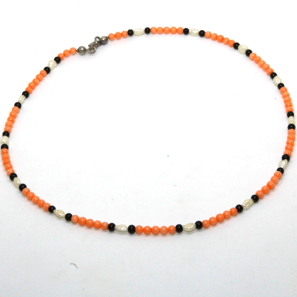 Collana in corallo rosa e onice in argento Gioielleria Mele