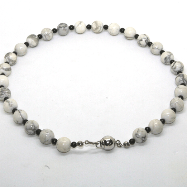 Collana in sfere bianche d'onice e ossidiana in argento Gioielleria Mele