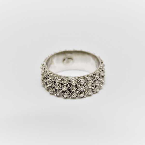 Fedina rodiata a tre file di grani Gioielleria Mele