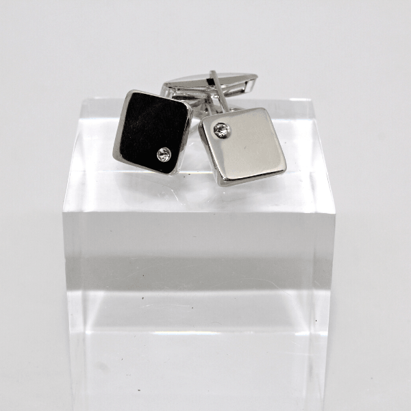 Gemelli con carè liscio e strass bianco in argento Gioielleria Mele