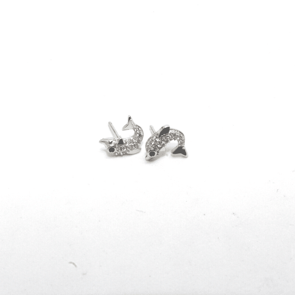 Orecchini delfino in argento rodiato con zirconi bianco e nero Gioielleria Mele