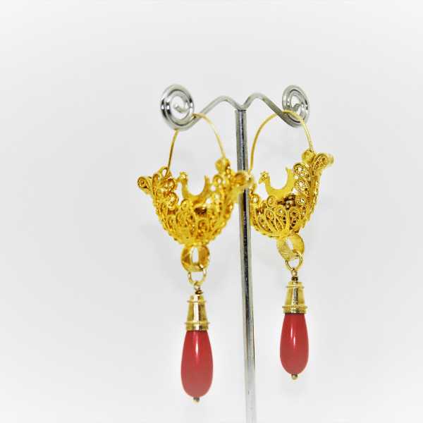 Orecchini in filigrana sarda, pavoncella, con goccia pasta di