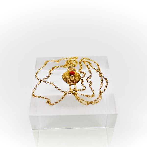 Amuleto Corbula in filigrana sarda con catena e corallo Gioielleria Mele