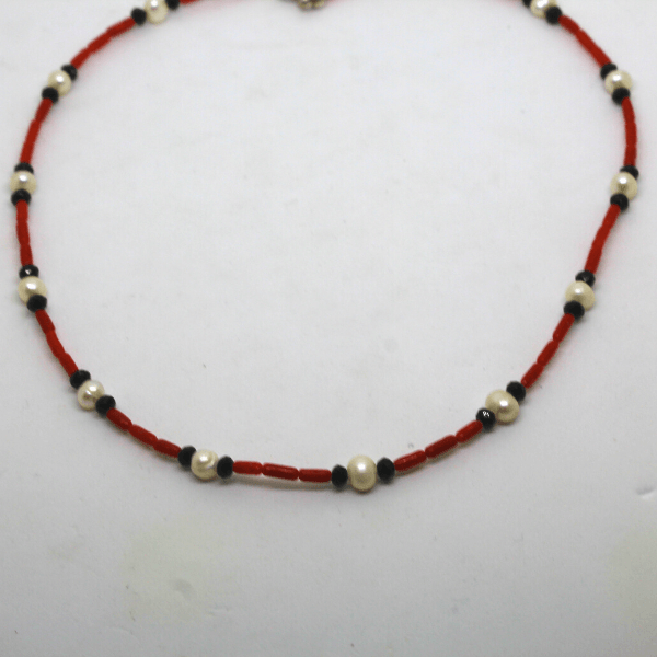 Collana con corallo, perle e granatini argento bianco Gioielleria Mele